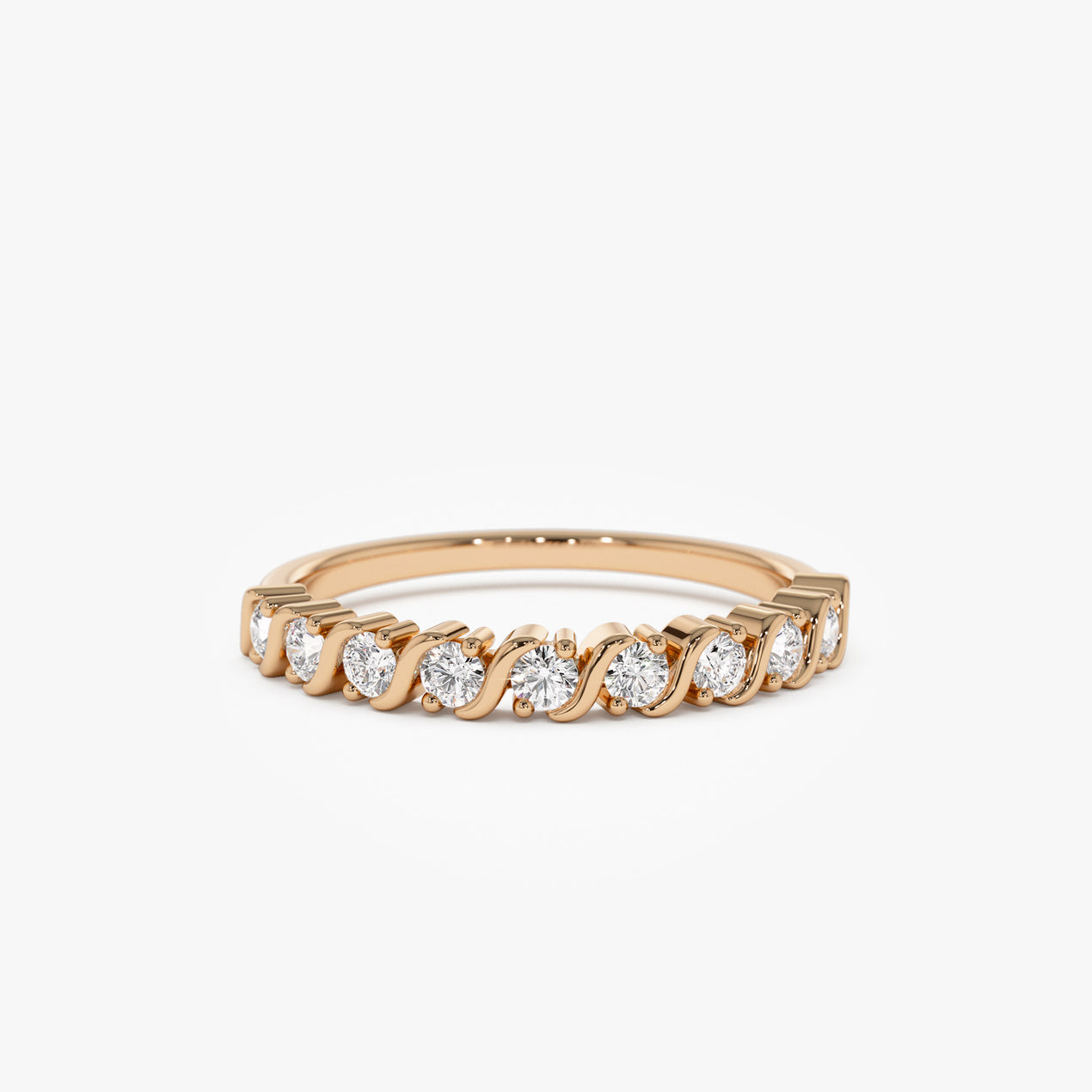 Diamond Wedding Band for Women | 14k Gold Thin Half Eternity Ring | Stackable Bridal Ring | VLOVE