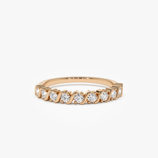 Diamond Wedding Band for Women | 14k Gold Thin Half Eternity Ring | Stackable Bridal Ring | VLOVE