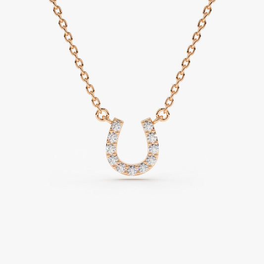 Mini Diamond Horseshoe Necklace | 14K Gold Lucky Symbol Jewelry | Stackable Dainty Pendant Gift for Her