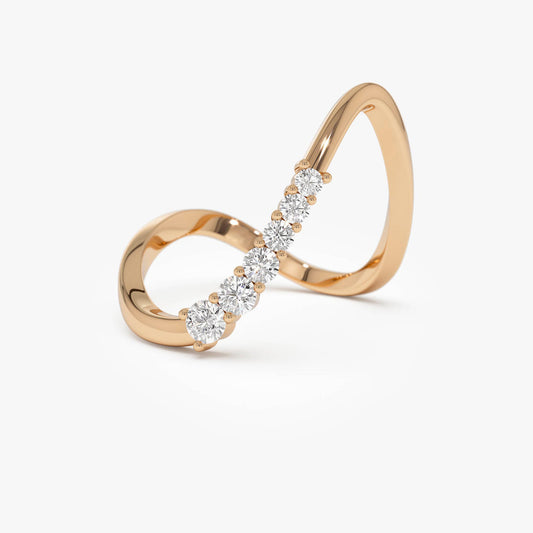 Open Twist Diamond Ring | 14K Gold Unique Design Stackable Band | Modern Wedding Ring | Anniversary Gift
