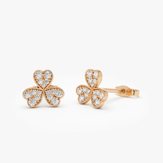 Pave Clover Diamond Earrings | 14K Gold Lucky Symbol Earrings | Four Leaf Clover Gift for Women