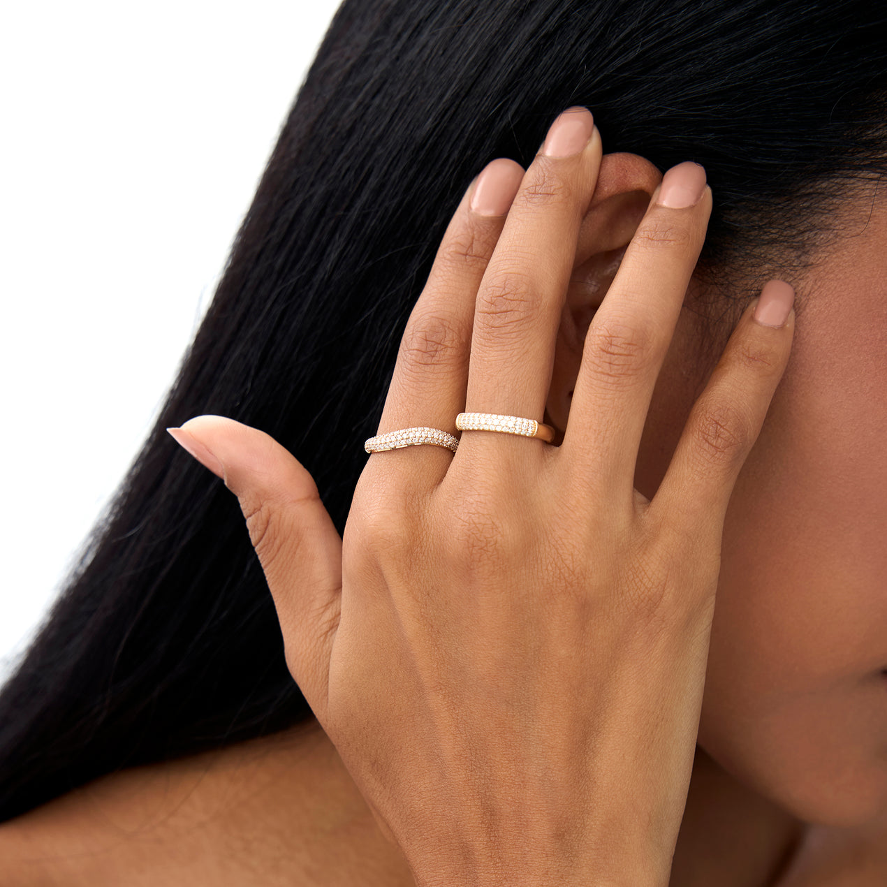 Three Row Pave Diamond Band | 14k Gold Stackable Wedding Ring | Anniversary Gift for Her