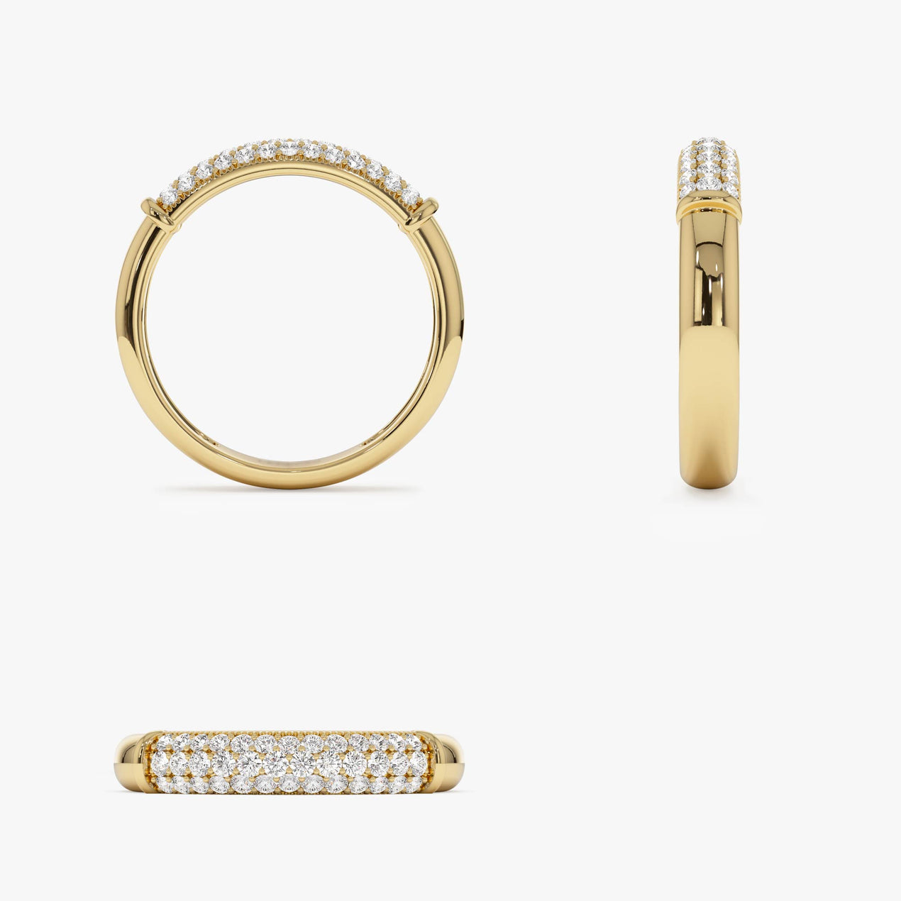 Three Row Pave Diamond Band | 14k Gold Stackable Wedding Ring | Anniversary Gift for Her