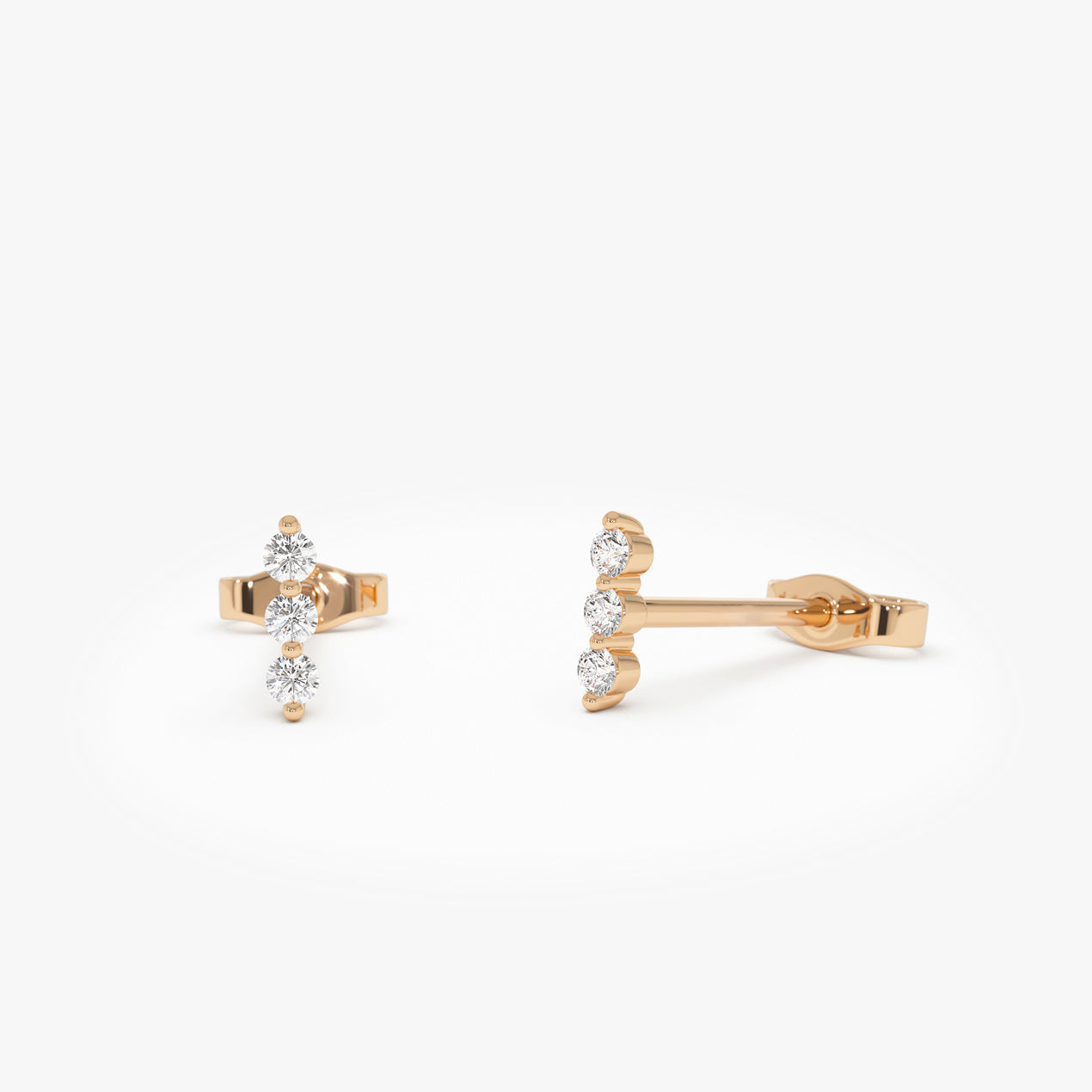 14K Triple Diamond Bar Stud Earrings