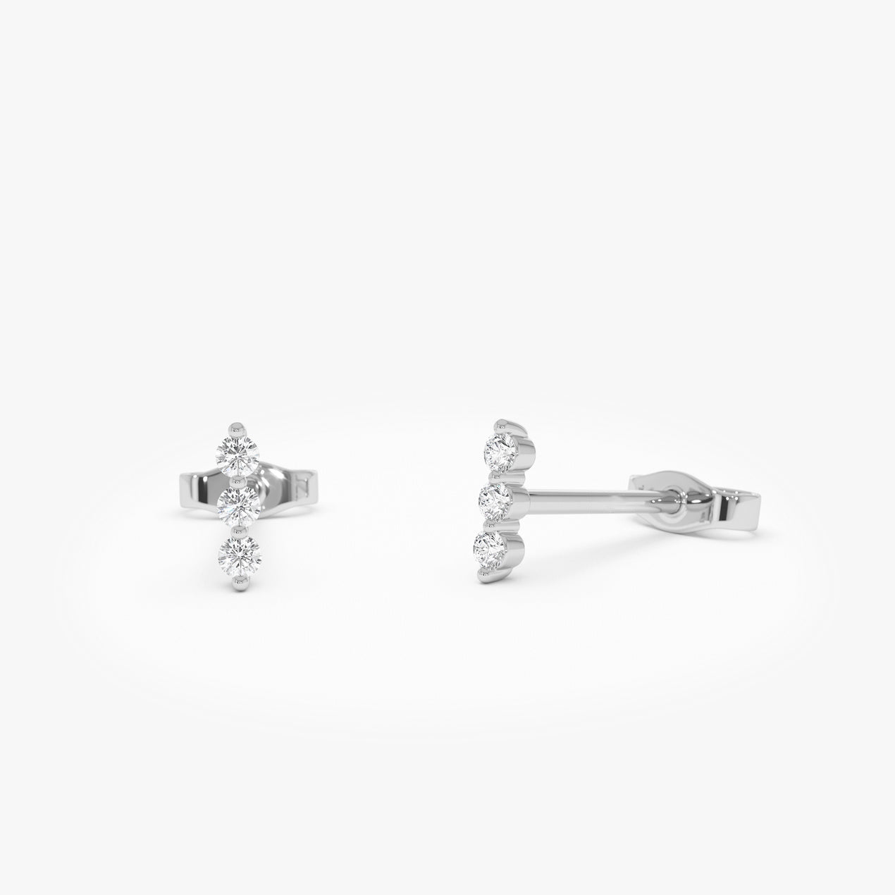 14K Triple Diamond Bar Stud Earrings