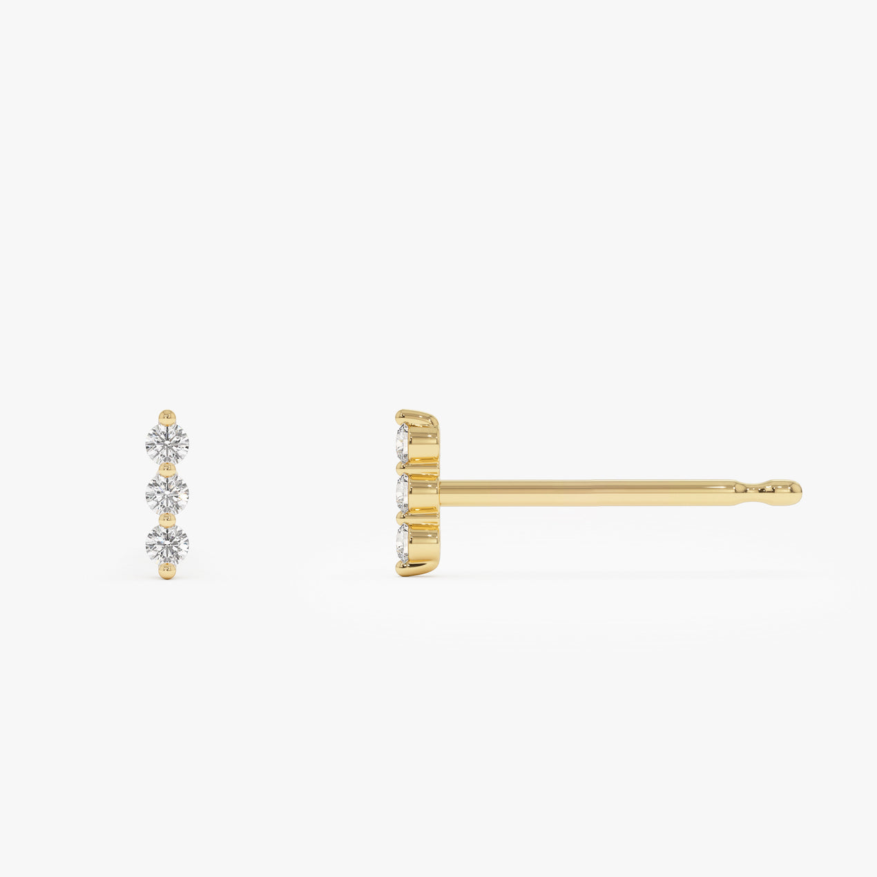 14K Triple Diamond Bar Stud Earrings