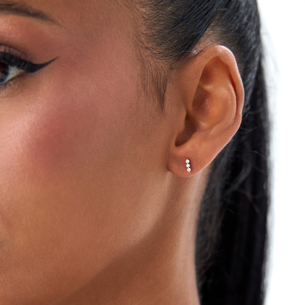 14K Triple Diamond Bar Stud Earrings