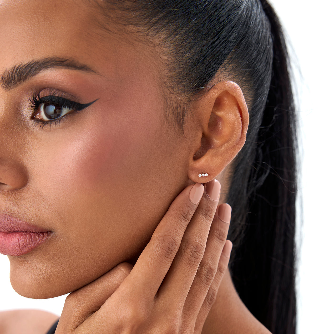 14K Triple Diamond Bar Stud Earrings