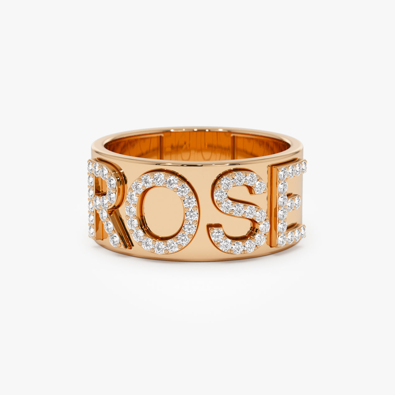 Custom Name Ring with Diamonds | 14K Gold Bold Initial Band | Chunky Personalized Jewelry Gift for Women | Engraved Letter Ring (e.g. Letter S)