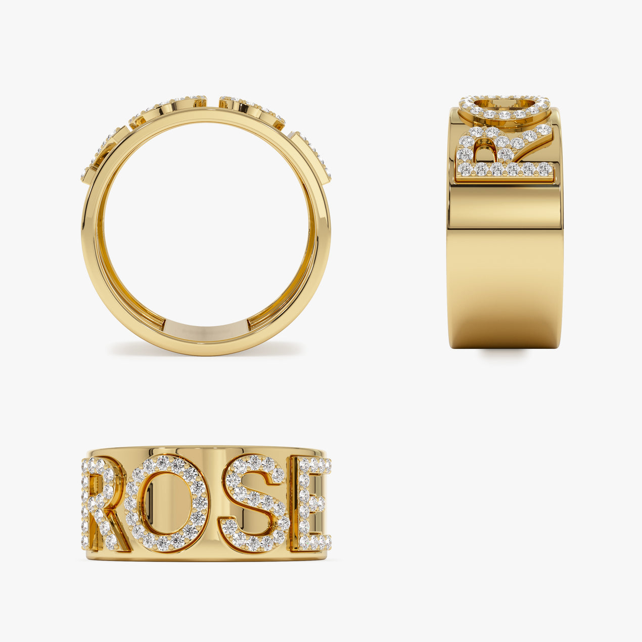 Custom Name Ring with Diamonds | 14K Gold Bold Initial Band | Chunky Personalized Jewelry Gift for Women | Engraved Letter Ring (e.g. Letter S)