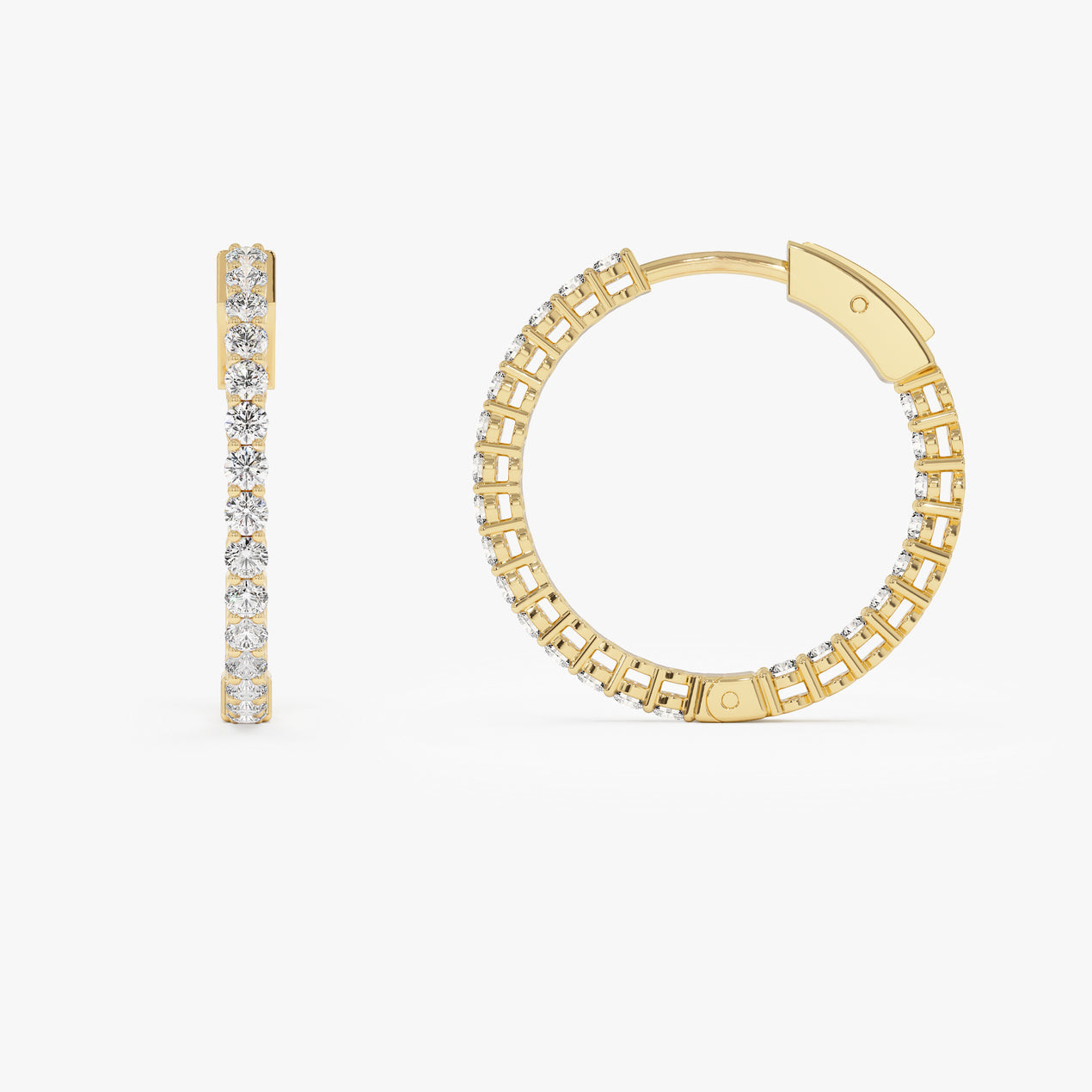 Inside Out Diamond Hoop Earrings | 14K Gold Double Sided Design | Reversible Luxury Earrings for Her