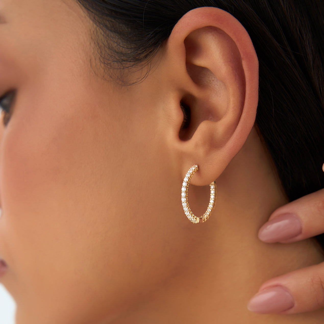 Inside Out Diamond Hoop Earrings | 14K Gold Double Sided Design | Reversible Luxury Earrings for Her