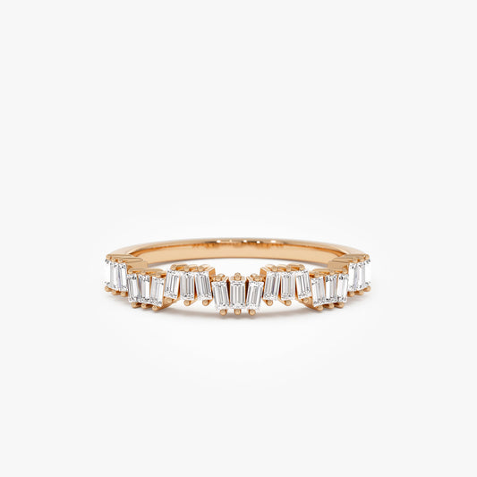 Asymmetric Baguette Diamond Ring | 14k Gold Modern Art Deco Band | Unique Geometric Stackable Ring | Bold Gift Idea