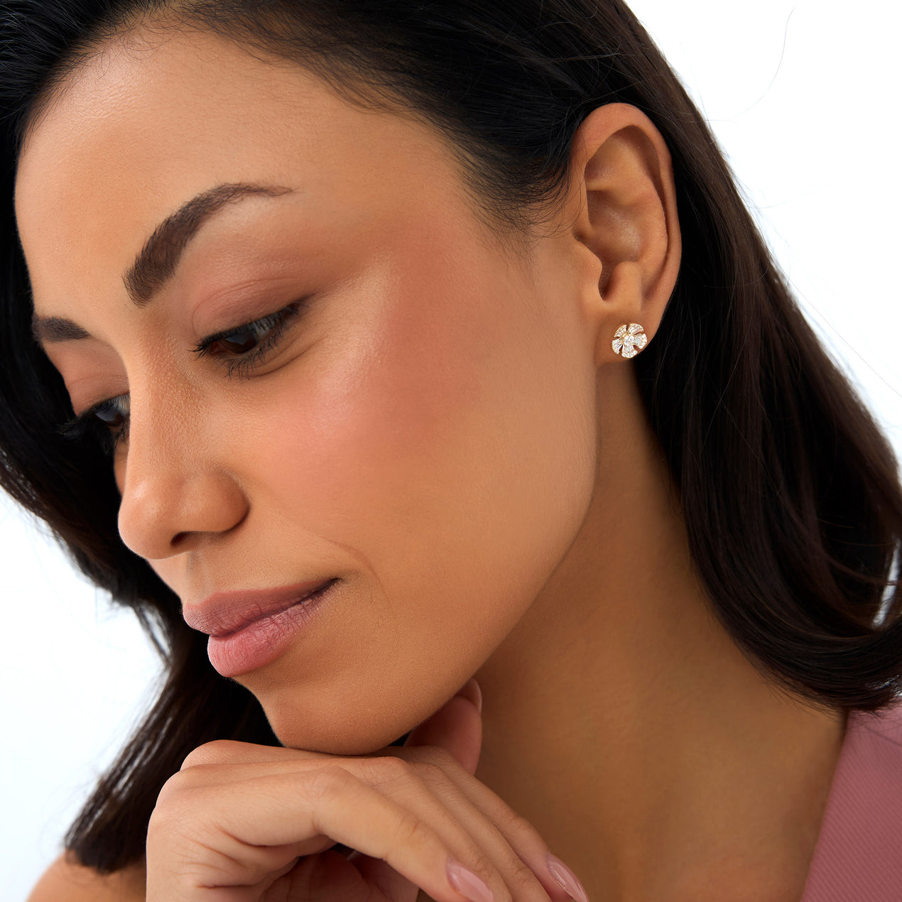 14k Baguette & Round Diamond Unique Flower Earrings