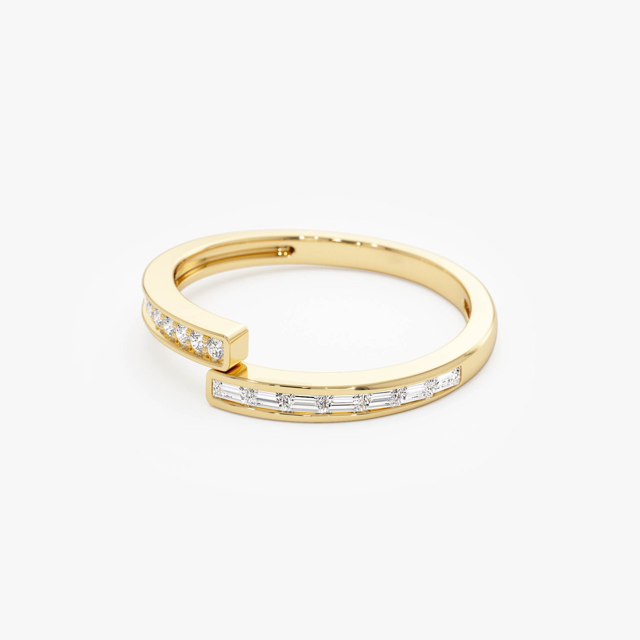 Diamond Crossover Ring | Baguette and Round Cut 14k Gold | Stackable Wedding Band | Unique Bridal Gift