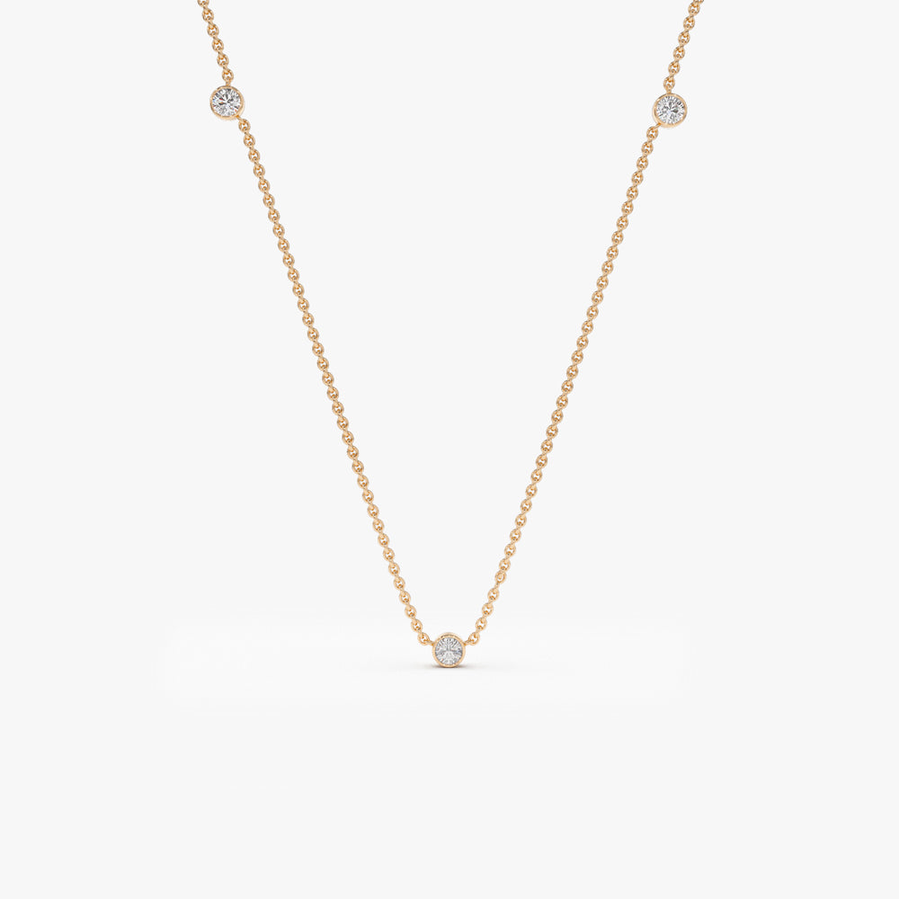 Diamond by the Yard Necklace | 14K Gold Bezel Set Station Chain | Layering Stackable Pendant | Gift for Her
