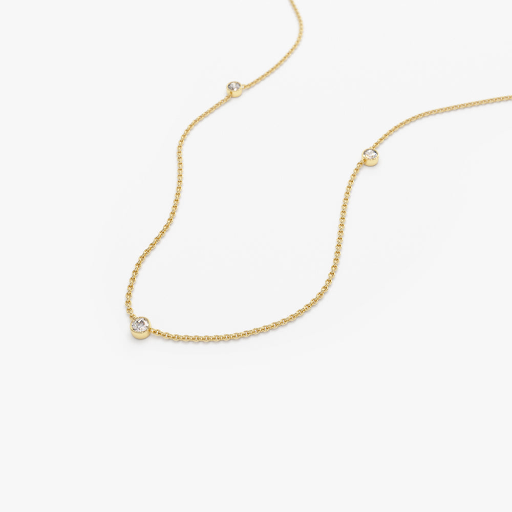 Diamond by the Yard Necklace | 14K Gold Bezel Set Station Chain | Layering Stackable Pendant | Gift for Her