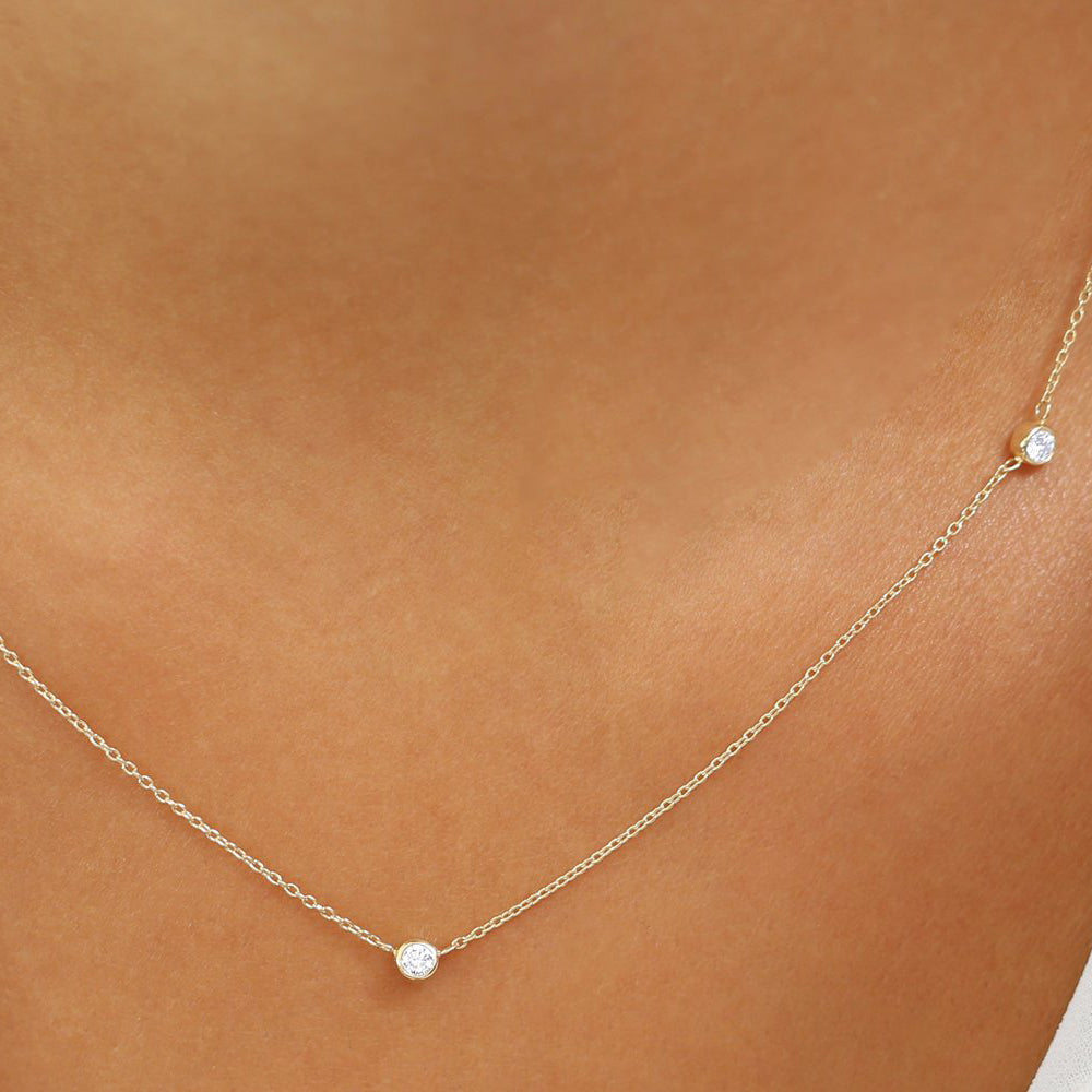 Diamond by the Yard Necklace | 14K Gold Bezel Set Station Chain | Layering Stackable Pendant | Gift for Her