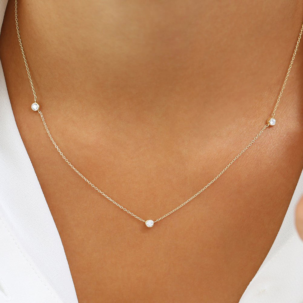 Diamond by the Yard Necklace | 14K Gold Bezel Set Station Chain | Layering Stackable Pendant | Gift for Her