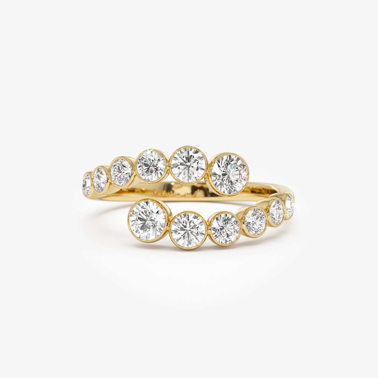 Bypass Curve Diamond Ring | 14k Gold Bezel Set Diamond | Modern Secure Setting Wedding Band