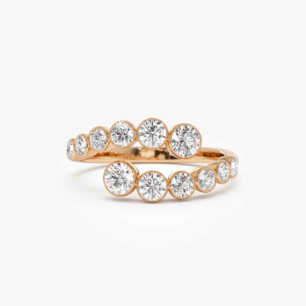 Bypass Curve Diamond Ring | 14k Gold Bezel Set Diamond | Modern Secure Setting Wedding Band