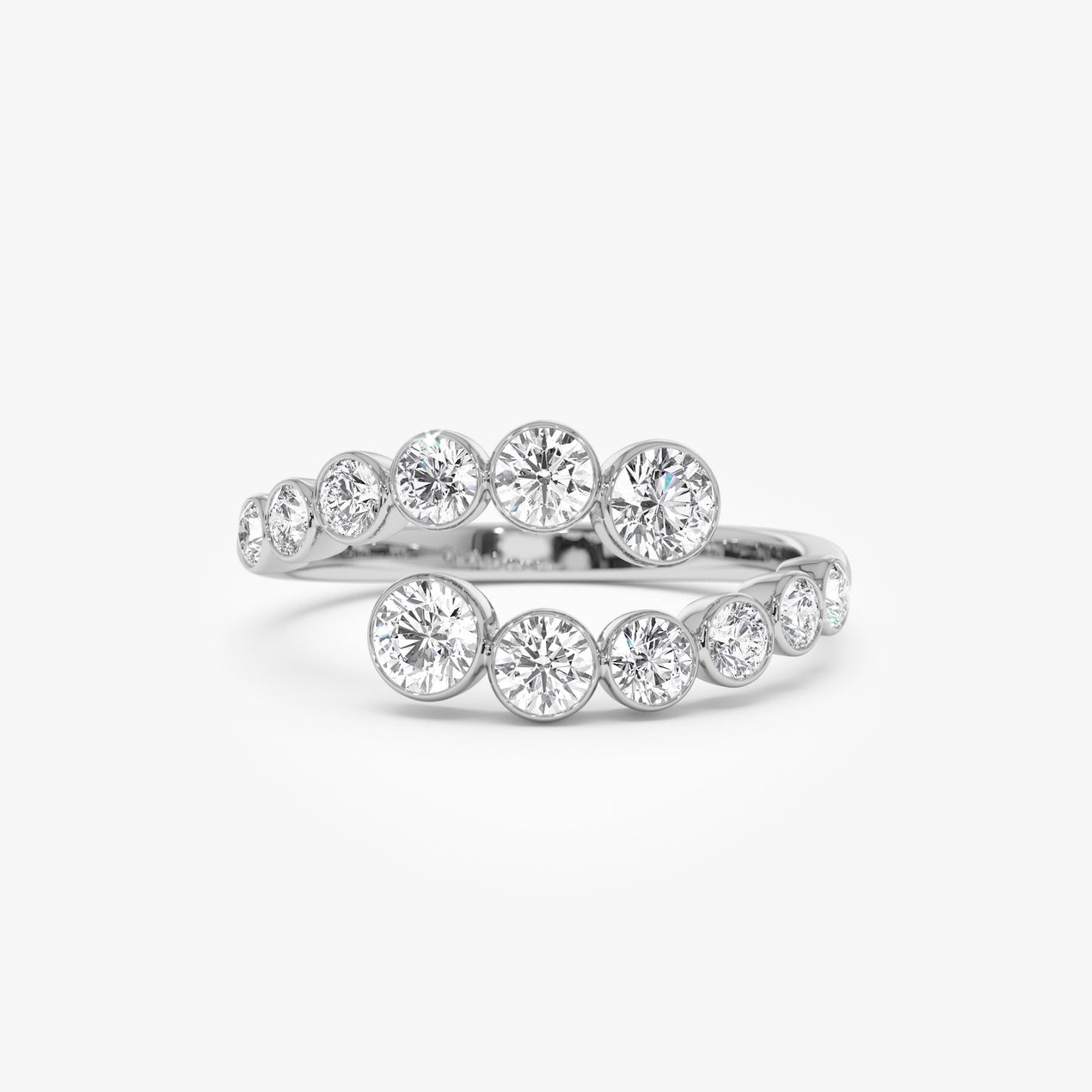 Bypass Curve Diamond Ring | 14k Gold Bezel Set Diamond | Modern Secure Setting Wedding Band