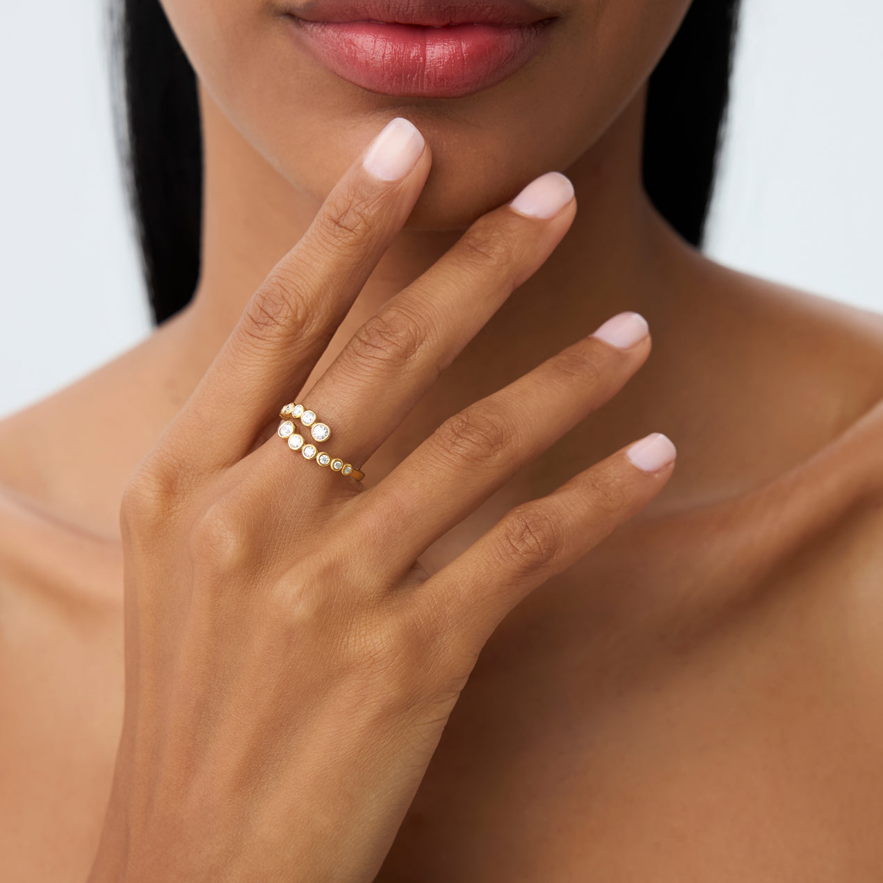 Bypass Curve Diamond Ring | 14k Gold Bezel Set Diamond | Modern Secure Setting Wedding Band