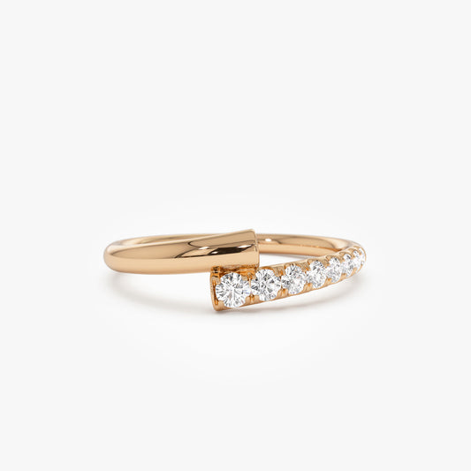 Bypass Diamond Ring | 14k Gold Pave Setting Stackable Band | Interlocking Design Wedding Ring | VLOVE