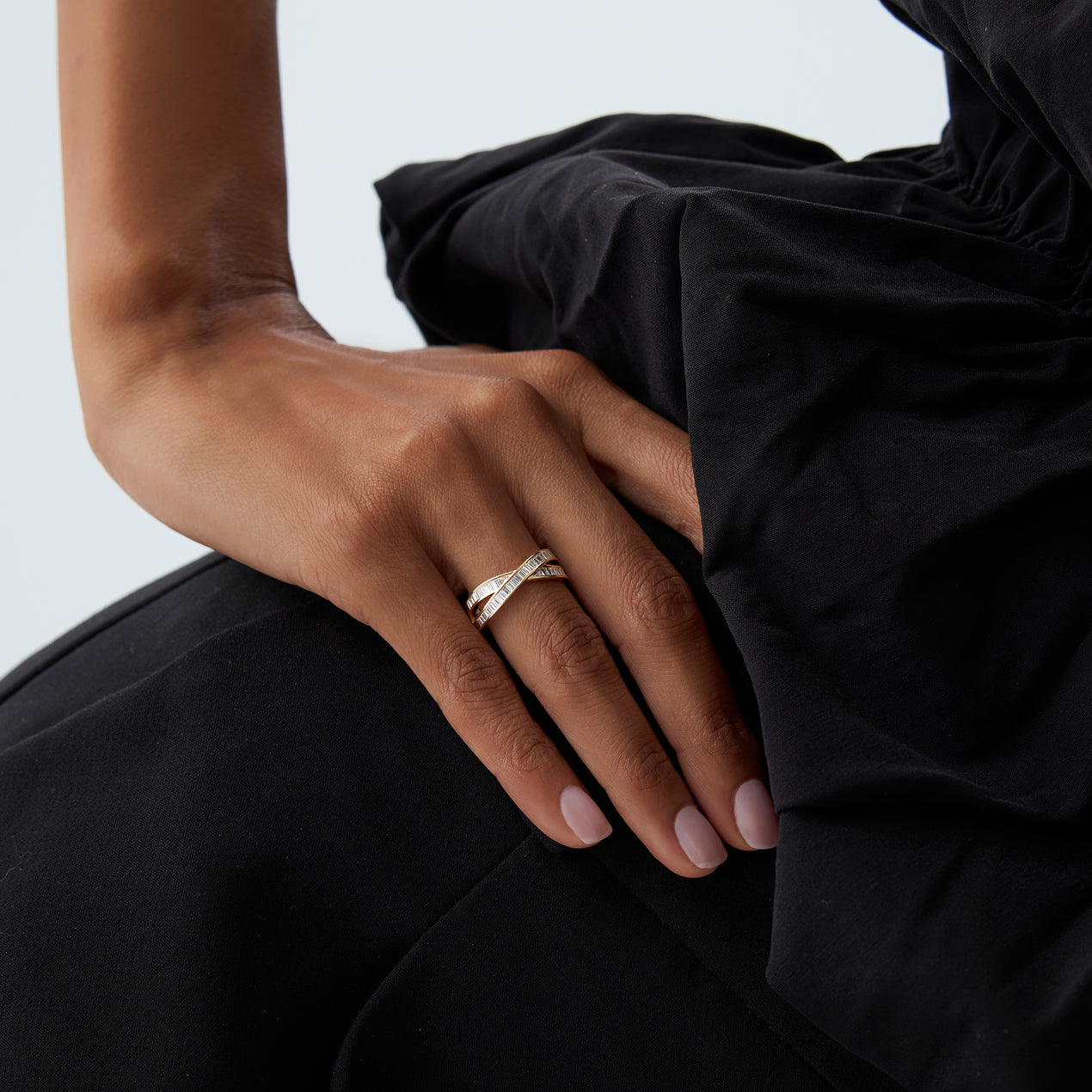 Channel Set Baguette Diamond Band | 14k Gold Crossover Wedding Ring | Secure Setting Stackable Ring | Minimalist Bridal Jewelry