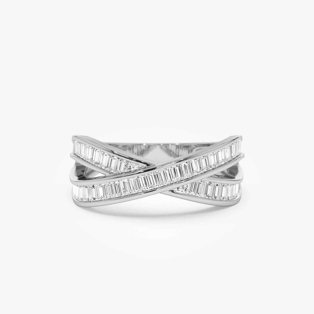 Channel Set Baguette Diamond Band | 14k Gold Crossover Wedding Ring | Secure Setting Stackable Ring | Minimalist Bridal Jewelry