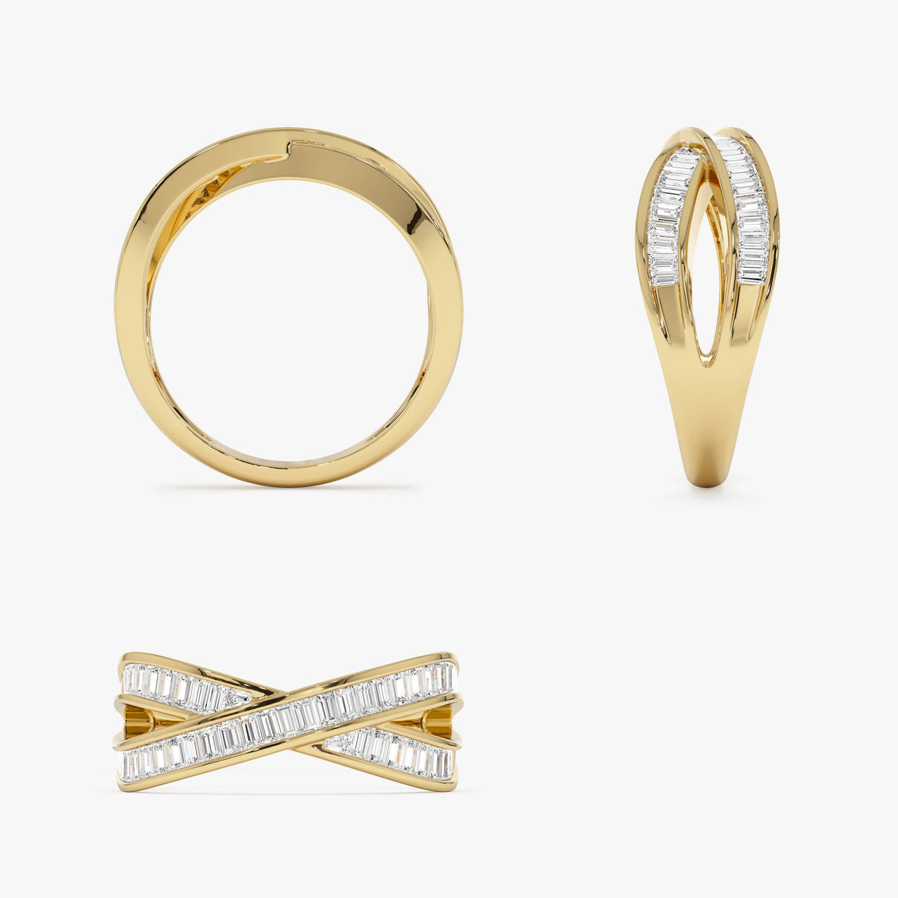 Channel Set Baguette Diamond Band | 14k Gold Crossover Wedding Ring | Secure Setting Stackable Ring | Minimalist Bridal Jewelry