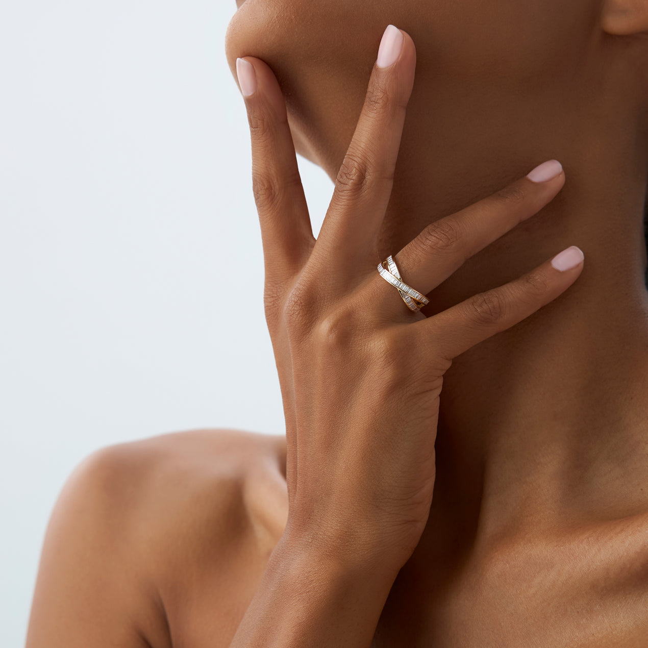 Channel Set Baguette Diamond Band | 14k Gold Crossover Wedding Ring | Secure Setting Stackable Ring | Minimalist Bridal Jewelry