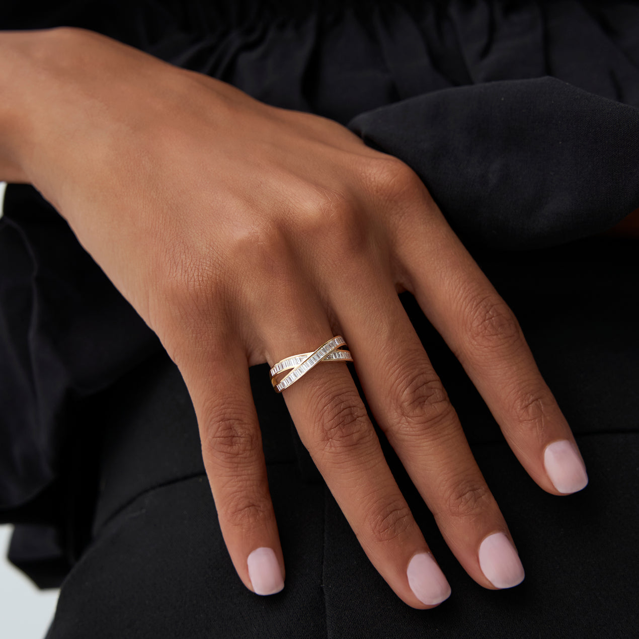Channel Set Baguette Diamond Band | 14k Gold Crossover Wedding Ring | Secure Setting Stackable Ring | Minimalist Bridal Jewelry