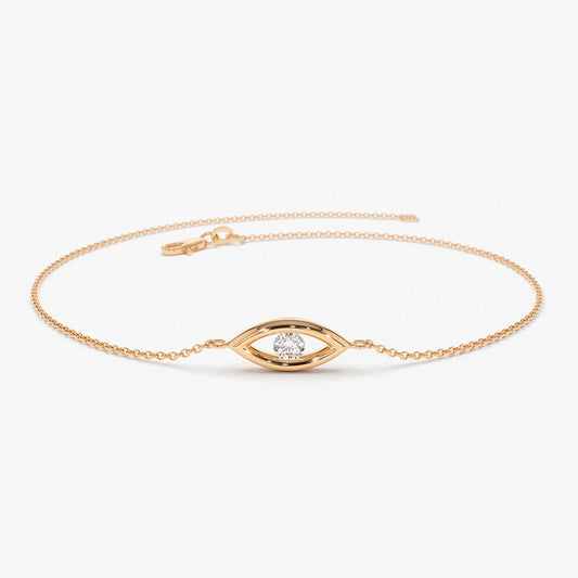 Evil Eye Diamond Bracelet | 14K Gold Channel Setting Protection Jewelry | Stackable Gift for Her