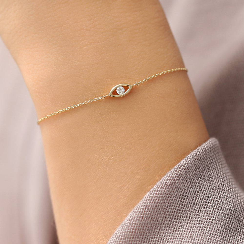 Evil Eye Diamond Bracelet | 14K Gold Channel Setting Protection Jewelry | Stackable Gift for Her