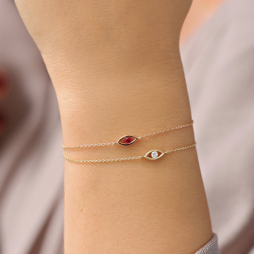 Evil Eye Diamond Bracelet | 14K Gold Channel Setting Protection Jewelry | Stackable Gift for Her