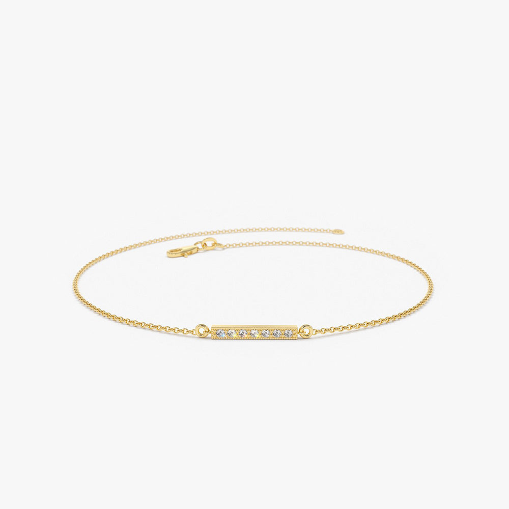 Diamond Bar Bracelet | 14K Gold Minimalist Stackable Chain | Dainty Jewelry Gift for Her