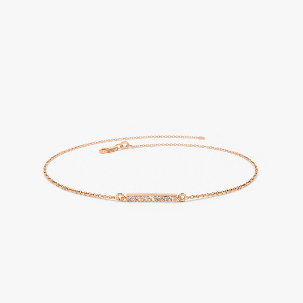 Diamond Bar Bracelet | 14K Gold Minimalist Stackable Chain | Dainty Jewelry Gift for Her