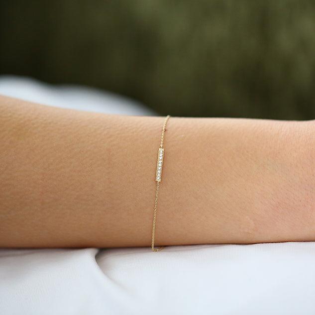Diamond Bar Bracelet | 14K Gold Minimalist Stackable Chain | Dainty Jewelry Gift for Her