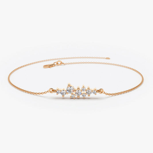 Diamond Cluster Bracelet | 14K Gold Multi-Stone Tennis Bracelet | Sparkling Wedding Gift