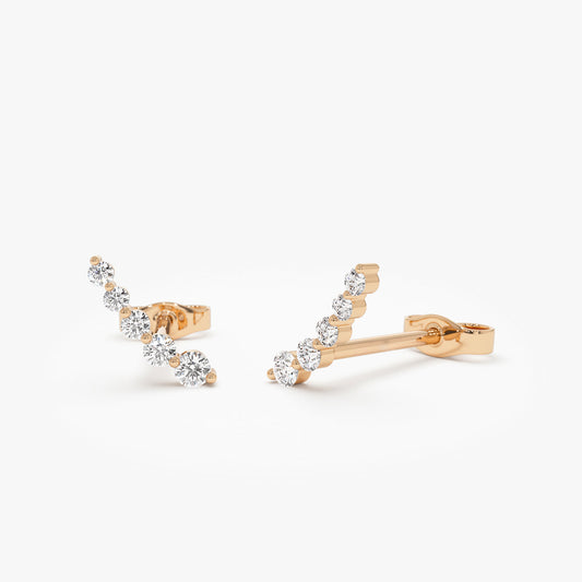 Diamond Ear Crawler Studs | 14K Gold Graduated Multiple Earrings | Stackable Ear Climbers for Women