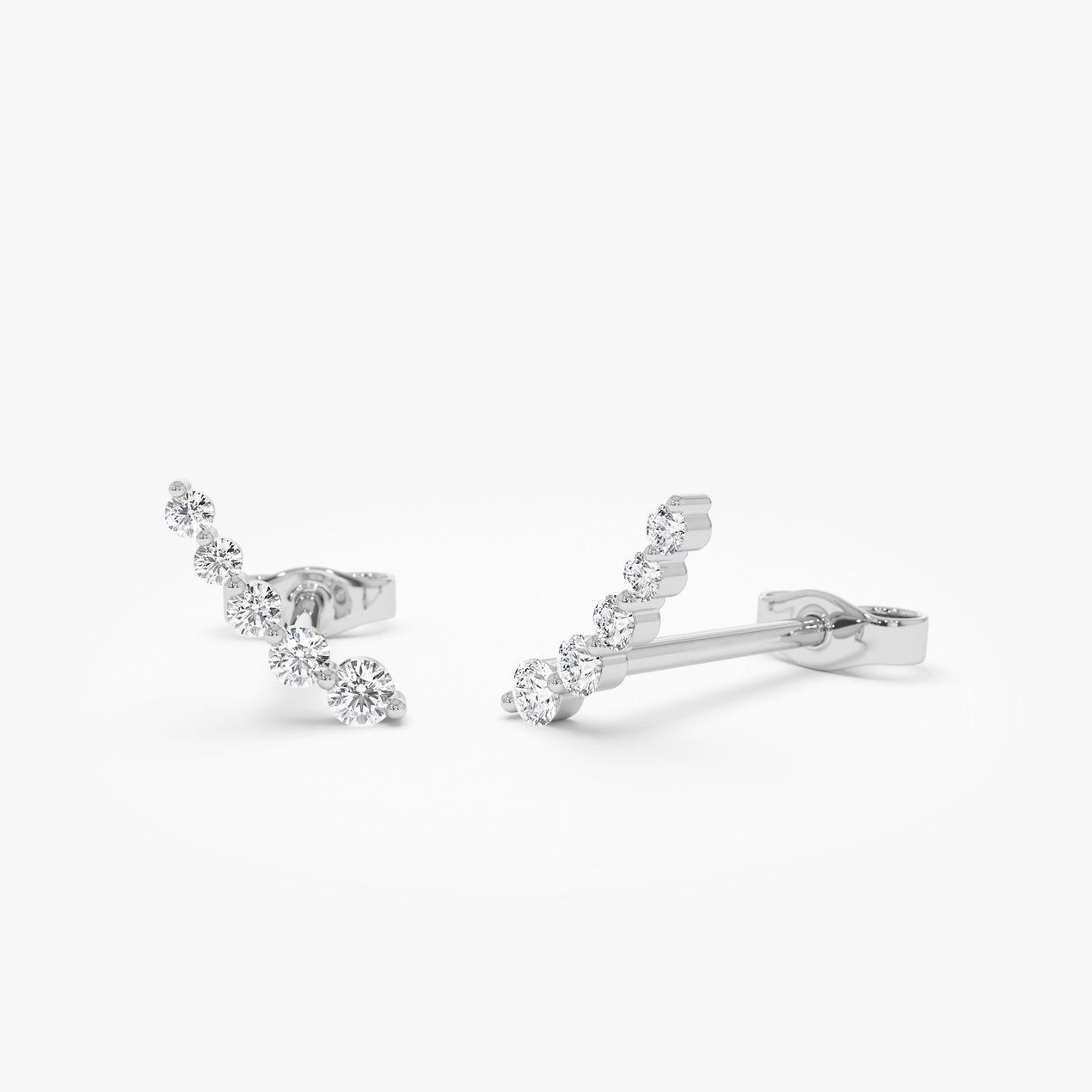 Diamond Ear Crawler Studs | 14K Gold Graduated Multiple Earrings | Stackable Ear Climbers for Women