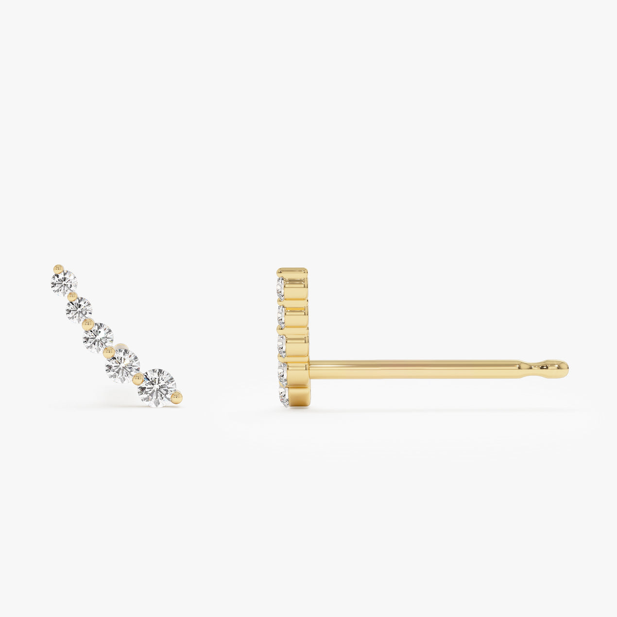 Diamond Ear Crawler Studs | 14K Gold Graduated Multiple Earrings | Stackable Ear Climbers for Women
