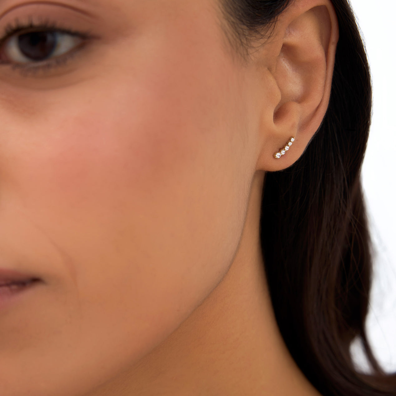 Diamond Ear Crawler Studs | 14K Gold Graduated Multiple Earrings | Stackable Ear Climbers for Women