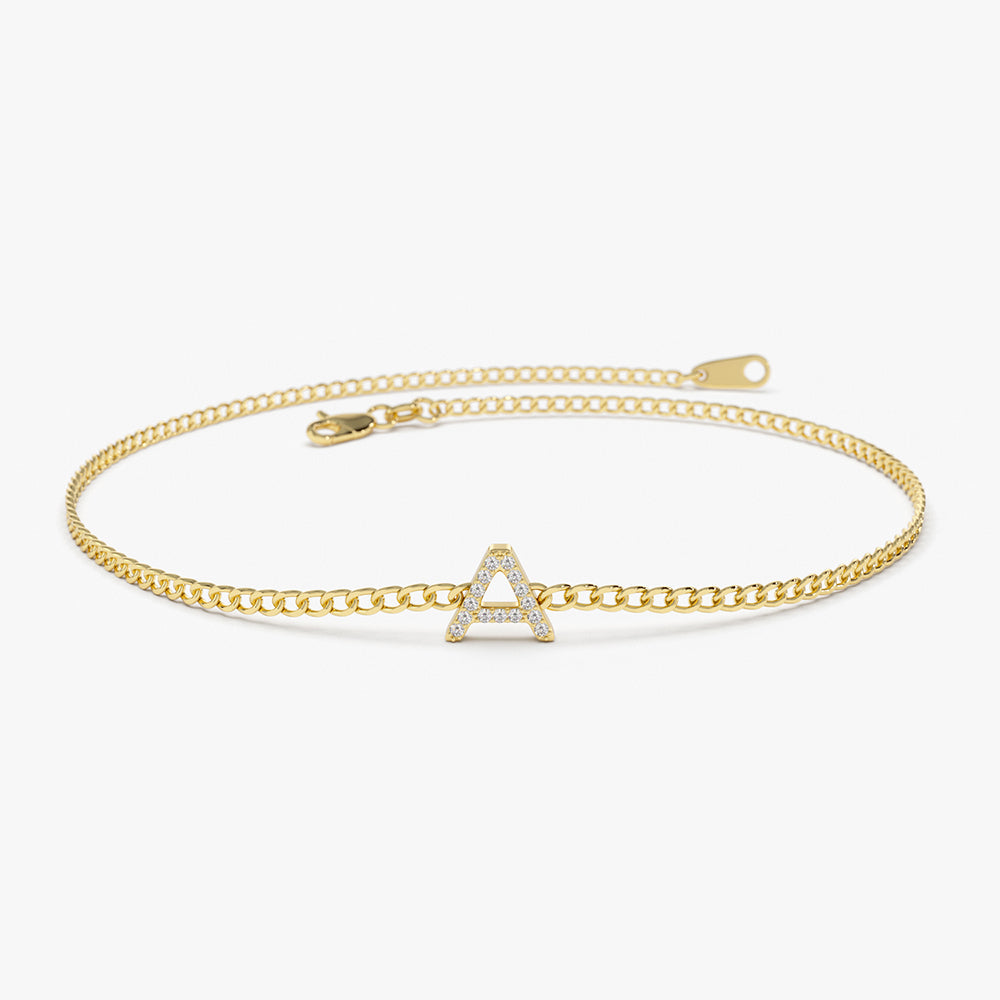 Initial Diamond Curb Bracelet | 14K Gold Personalized Name Jewelry | Custom Monogram Gift for Her