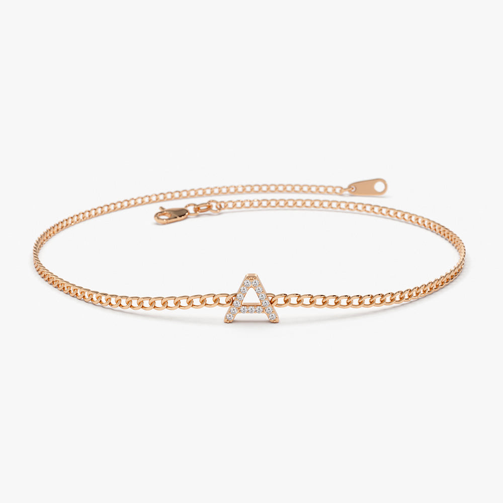 Initial Diamond Curb Bracelet | 14K Gold Personalized Name Jewelry | Custom Monogram Gift for Her