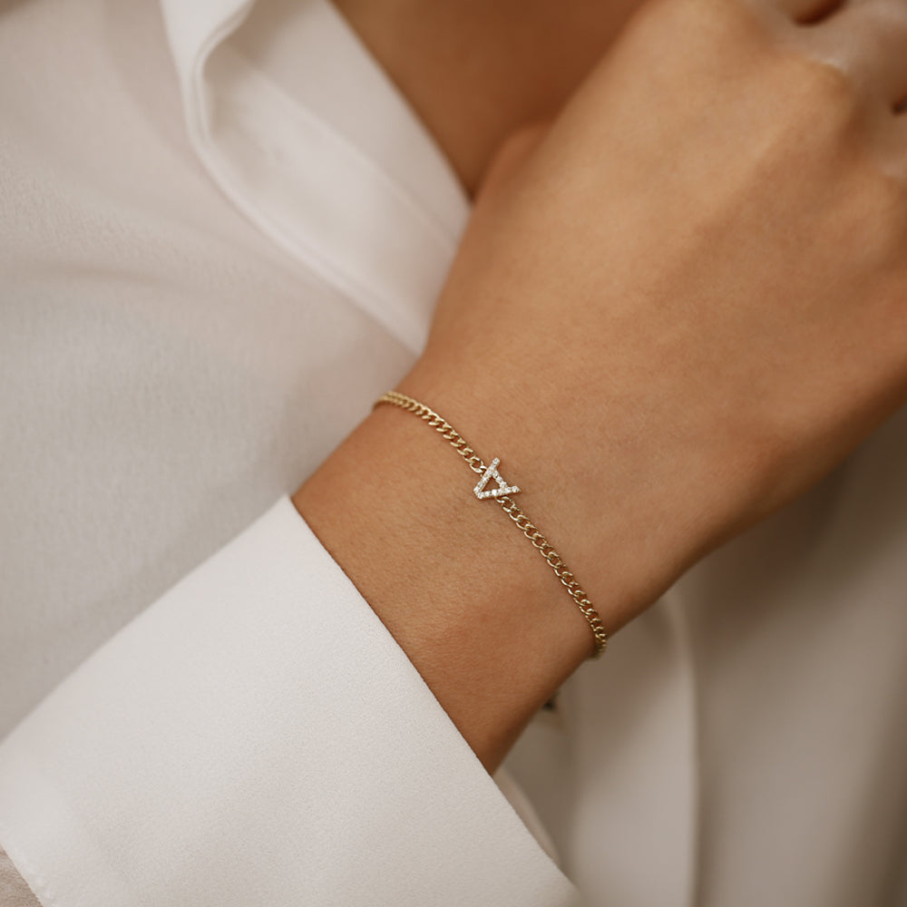 Initial Diamond Curb Bracelet | 14K Gold Personalized Name Jewelry | Custom Monogram Gift for Her