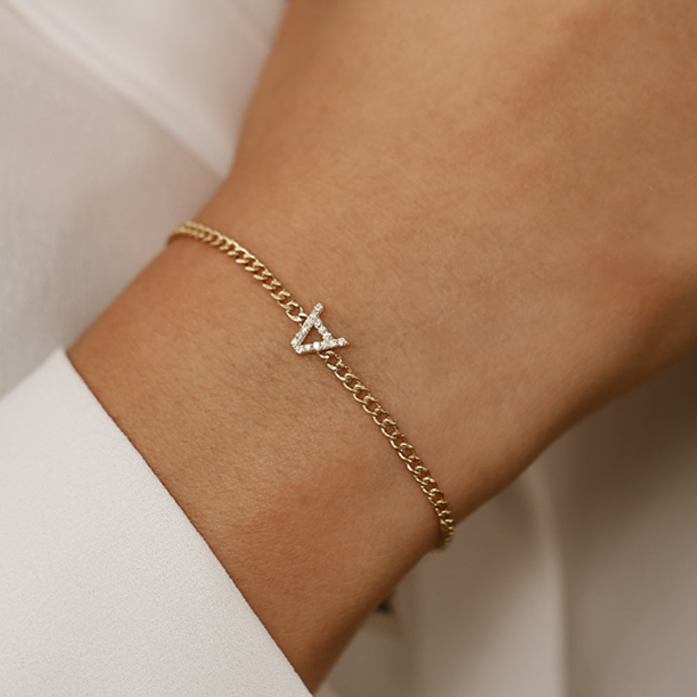 Initial Diamond Curb Bracelet | 14K Gold Personalized Name Jewelry | Custom Monogram Gift for Her