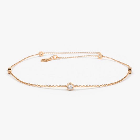 Diamond by the Yard Bracelet | 14K Gold Solitaire Station Chain | Everyday Stackable Gift for Women