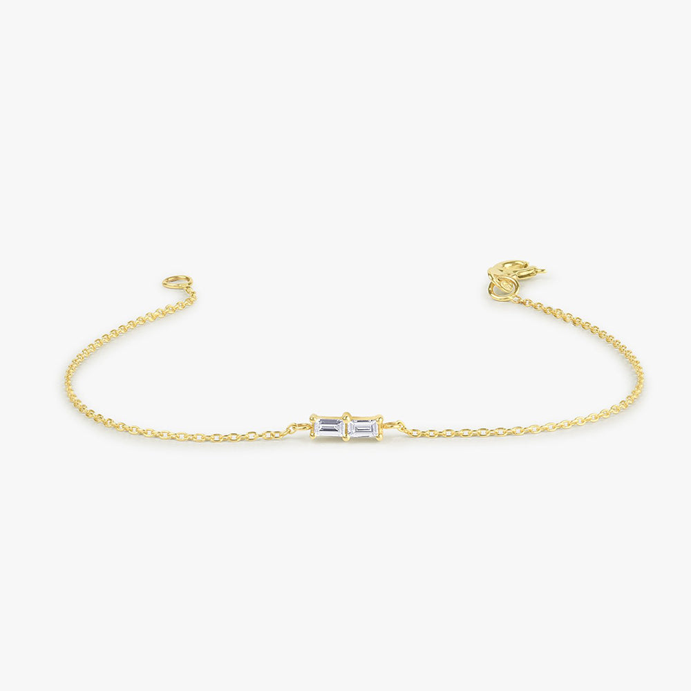 Double Baguette Diamond Bracelet | 14K Gold Geometric Bracelet | Modern Wedding Gift for Her
